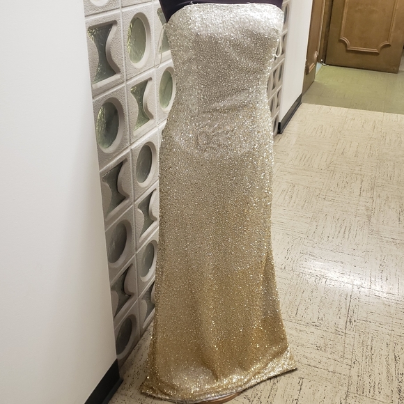 Jovani silver gold ombre liquid beading beaded strapless prom pageant dress 8 cy - Picture 4 of 10